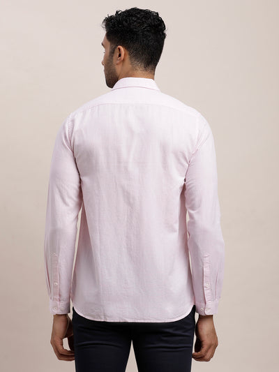 Cotton Linen Light Pink Plain Slim Fit Full Sleeve Casual Shirt