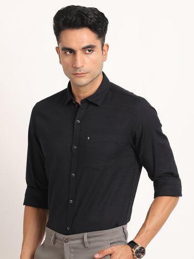 100% Cotton Black Plain Slim Fit Full Sleeve Casual Shirt