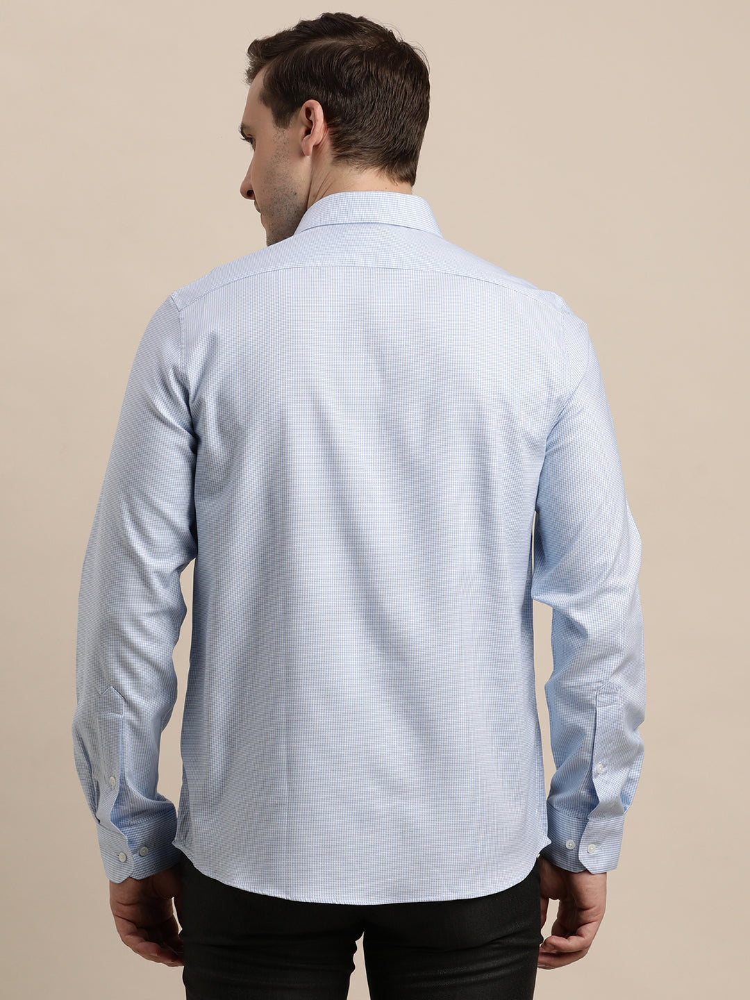 100% Cotton Blue Dobby Slim Fit Full Sleeve Formal Shirt