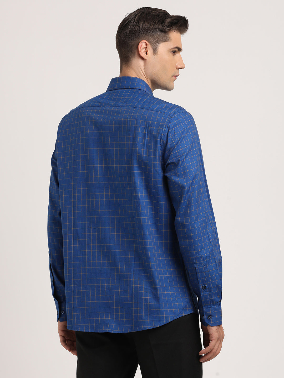 100% Cotton Blue Checkered Slim Fit Full Sleeve Formal Shirt