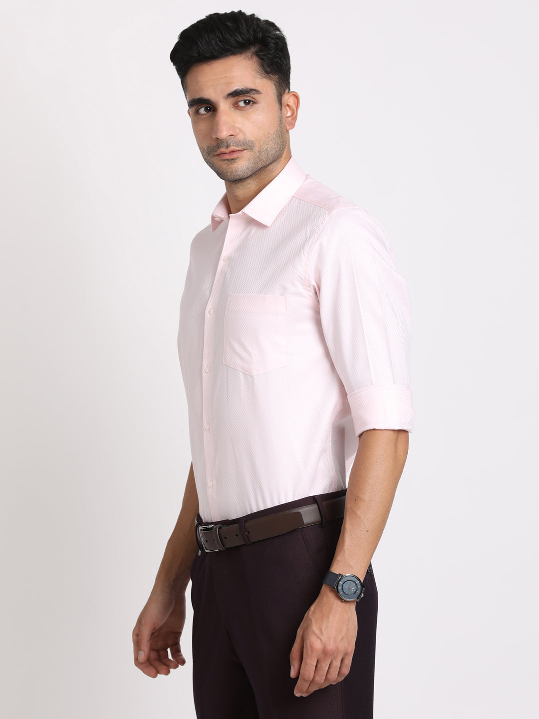 100% Cotton Light Pink Dobby Slim Fit Full Sleeve Formal Shirt