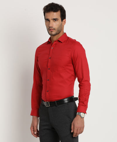 100% Cotton Red Dobby Slim Fit Full Sleeve Formal Shirt