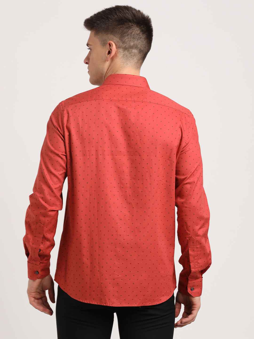 100% Cotton Red Printed Slim Fit Full Sleeve Formal Shirt