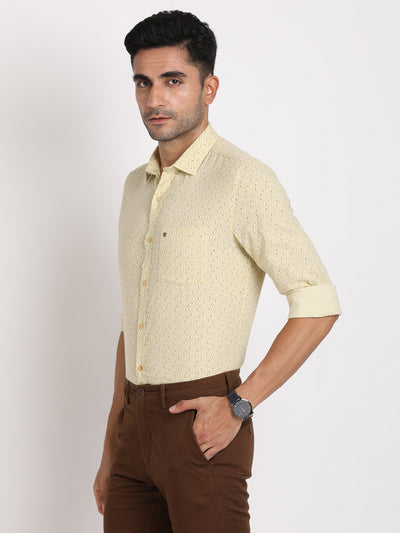 Khadi Yellow Printed Slim Fit Full Sleeve Casual Shirt