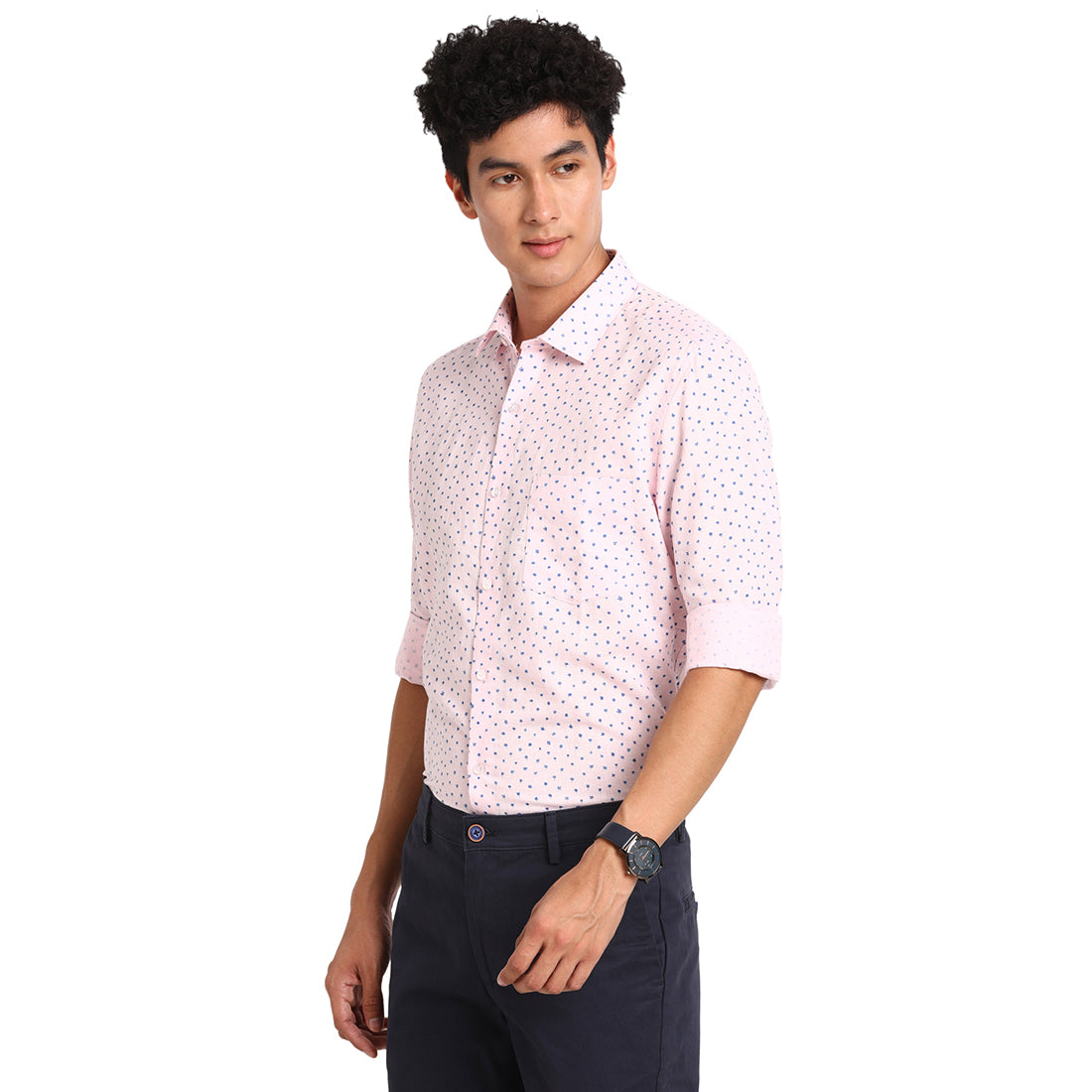 Cotton Linen Pink Printed Slim Fit Full Sleeve Formal Shirt