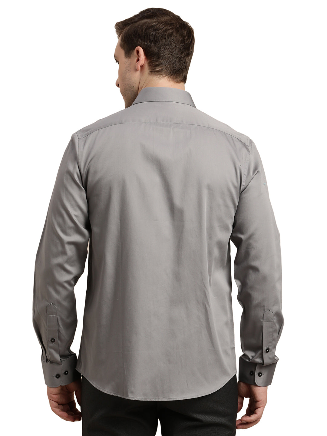 100% Cotton Grey Plain Slim Fit Full Sleeve Formal Shirt