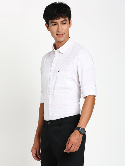 100% Cotton White Checkered Slim Fit Full Sleeve Casual Shirt