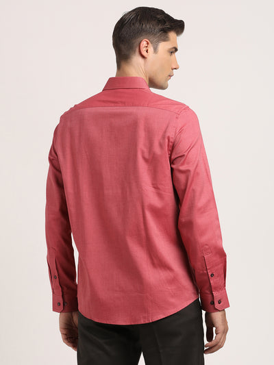 100% Cotton Brick Red Dobby Slim Fit Full Sleeve Formal Shirt