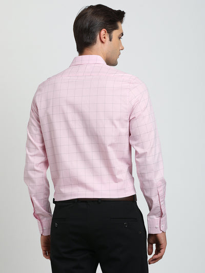 100% Cotton Pink Checkered Slim Fit Full Sleeve Formal Shirt