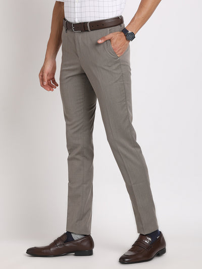 Poly Viscose Dark Grey Dobby Ultra Slim Fit Flat Front Formal Trouser