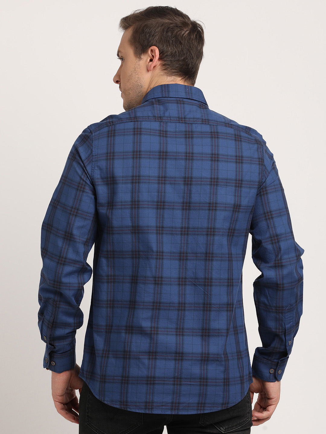 100% Cotton Blue Checkered Slim Fit Full Sleeve Casual Shirt