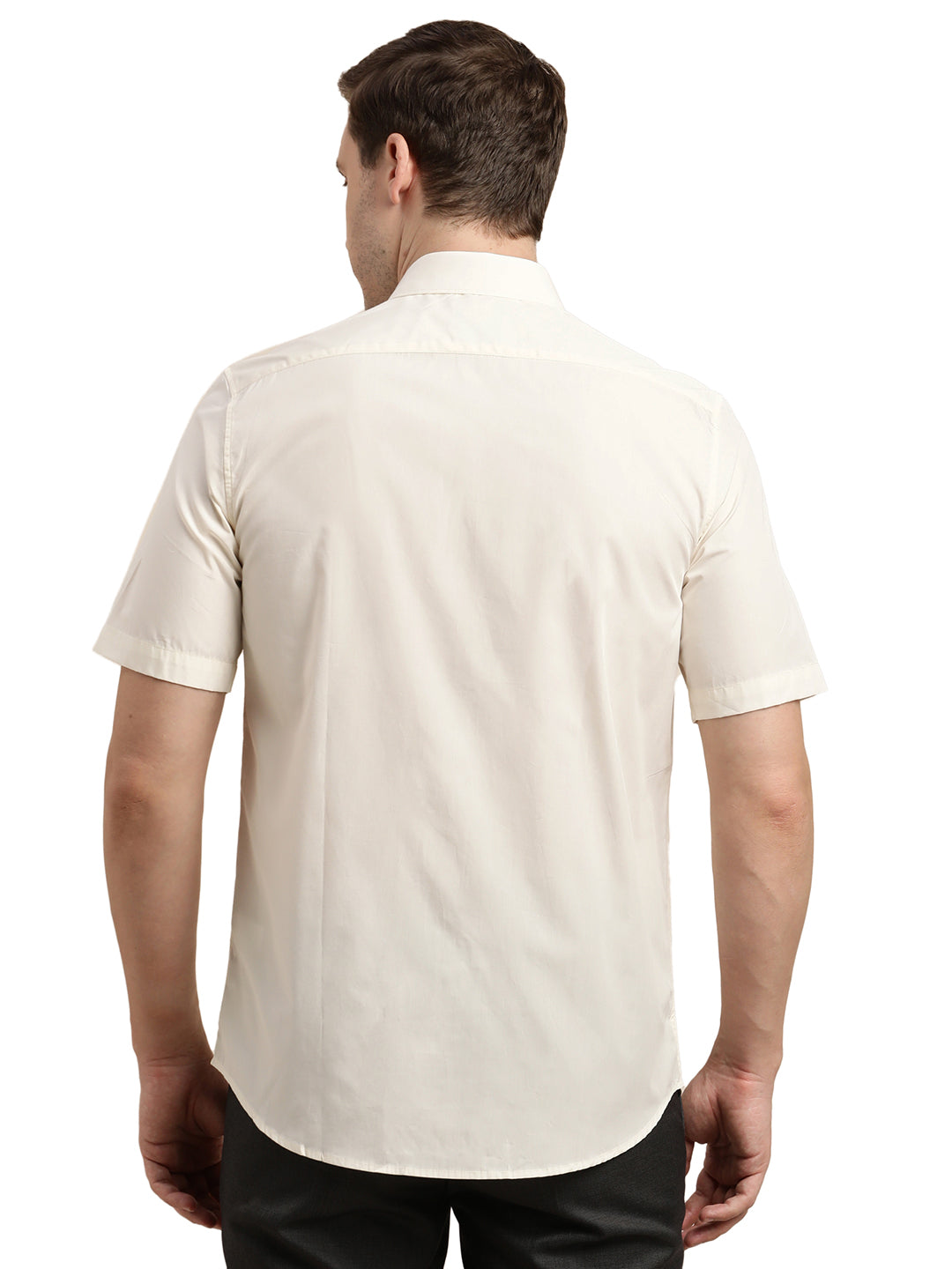 100% Cotton Cream Plain Slim Fit Half Sleeve Formal Shirt