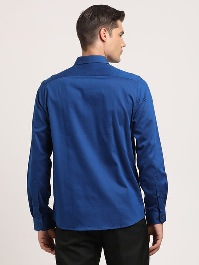 100% Cotton Blue Dobby Slim Fit Full Sleeve Formal Shirt