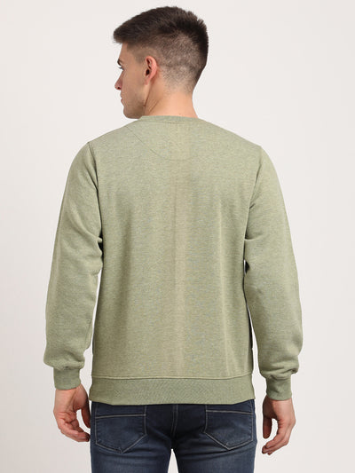 Cotton Stretch Olive Plain Regular Fit Full Sleeve Casual Sweatshirt