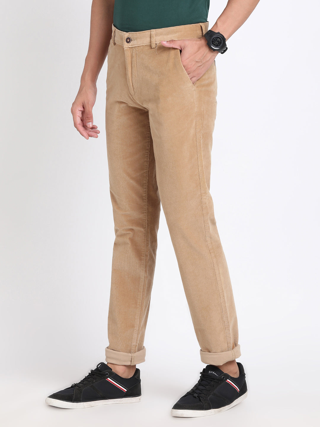 Cord Brown Plain Ultra Slim Fit Flat Front Casual Trouser