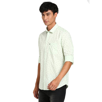 100% Cotton Green Printed Slim Fit Full Sleeve Casual Shirt