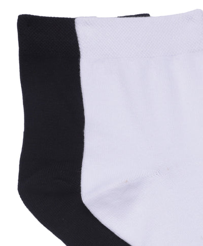 Cotton Black-White Solid Ankle Length Formal Socks (Pack Of 2)