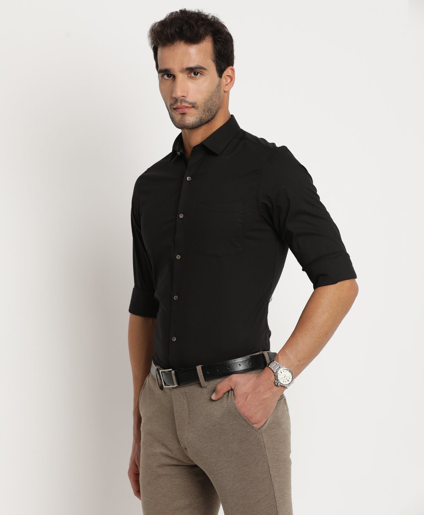 100% Cotton Black Dobby Slim Fit Full Sleeve Ceremonial Shirt