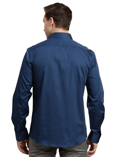 100% Cotton Navy Blue Plain Slim Fit Full Sleeve Formal Shirt