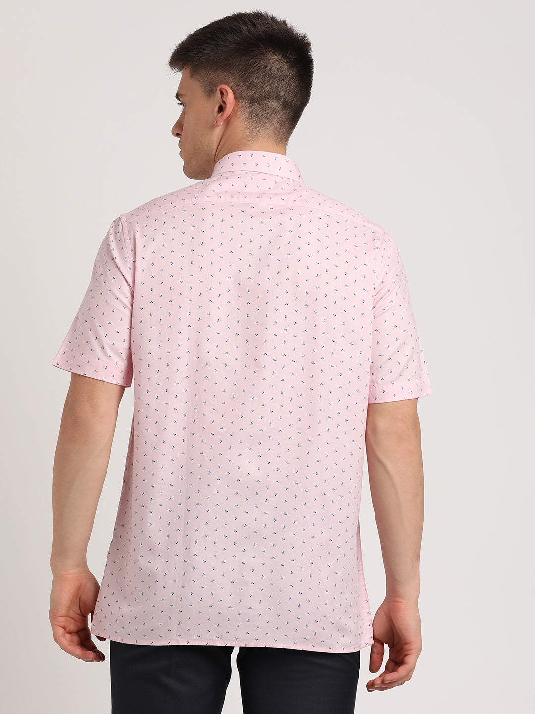 100% Cotton Pink Printed Regular Fit Half Sleeve Formal Shirt