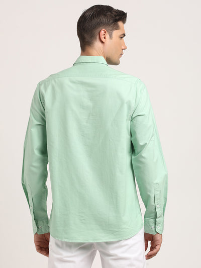 100% Cotton Light Green Plain Slim Fit Full Sleeve Casual Shirt