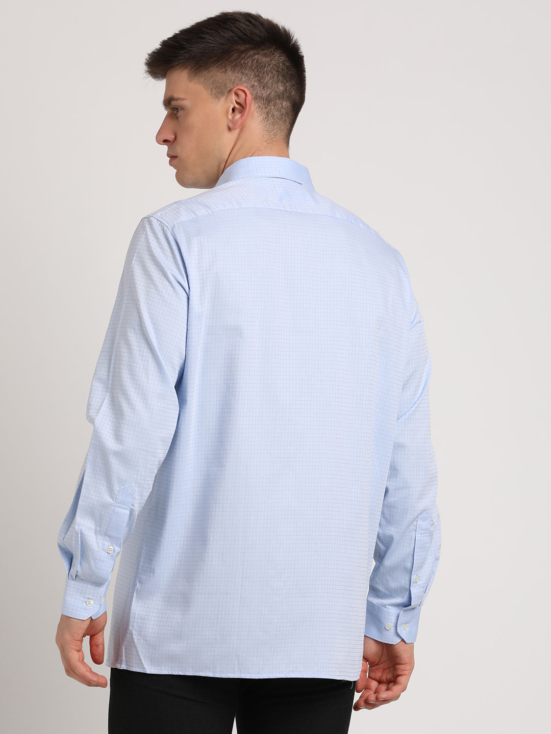 Giza Cotton Light Blue Checkered Regular Fit Full Sleeve Formal Shirt