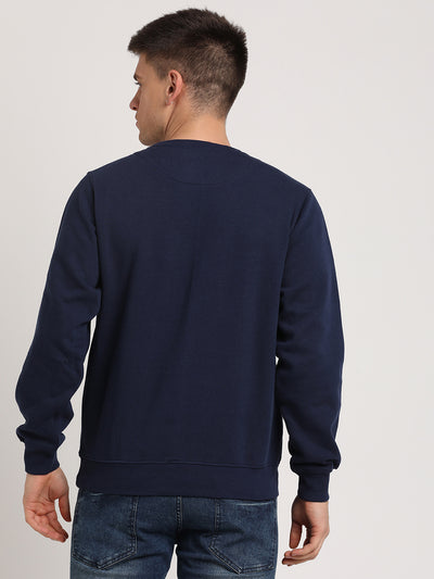 Cotton Navy Printed Regular Fit Full Sleeve Casual Sweatshirt