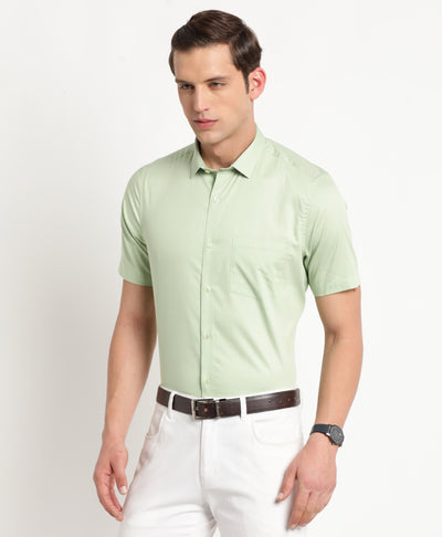 100% Cotton Green Printed Regular Fit Half Sleeve Formal Shirt