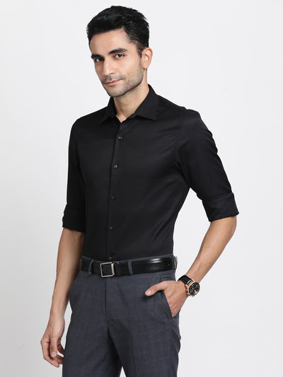 Poly Cotton Black Jacquard Slim Fit Full Sleeve Ceremonial Shirt