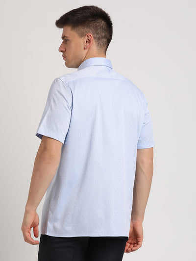 100% Cotton Light Blue Dobby Regular Fit Half Sleeve Formal Shirt