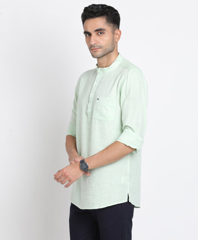 Cotton Lyolin Green Plain Kurta Full Sleeve Casual Shirt