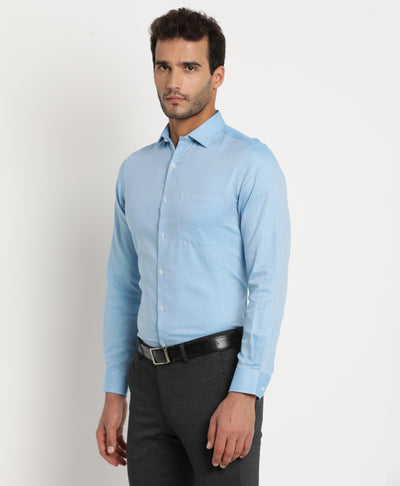 100% Cotton Blue Dobby Slim Fit Full Sleeve Formal Shirt