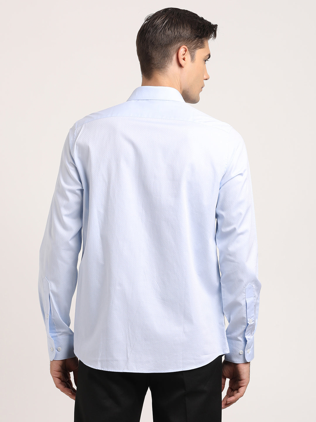 100% Cotton Light Blue Dobby Slim Fit Full Sleeve Formal Shirt