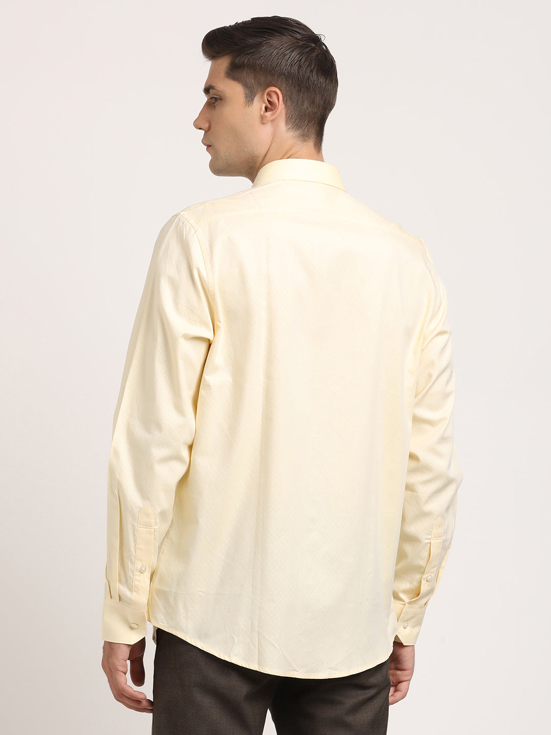 Giza Cotton Lemon Dobby Slim Fit Full Sleeve Formal Shirt
