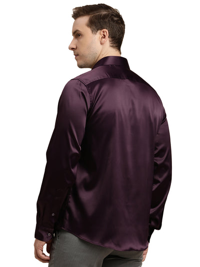 Poly Satin Purple Plain Slim Fit Full Sleeve Ceremonial Shirt