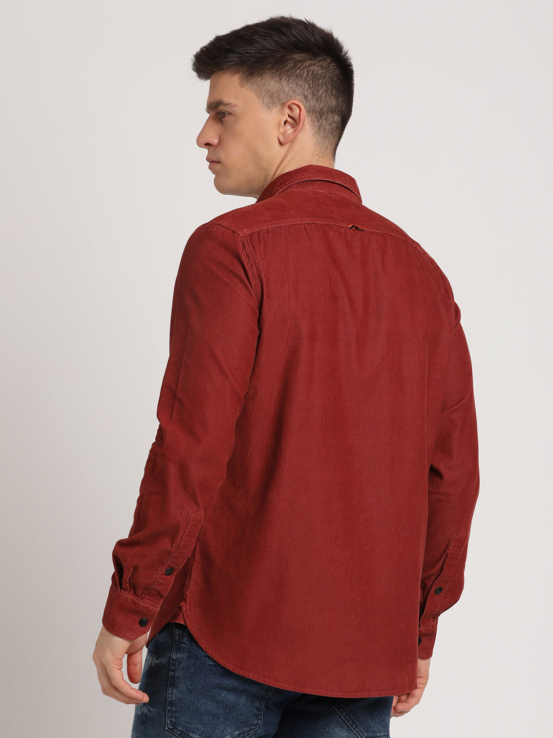 100% Cotton Red Plain Slim Fit Full Sleeve Casual Shirt