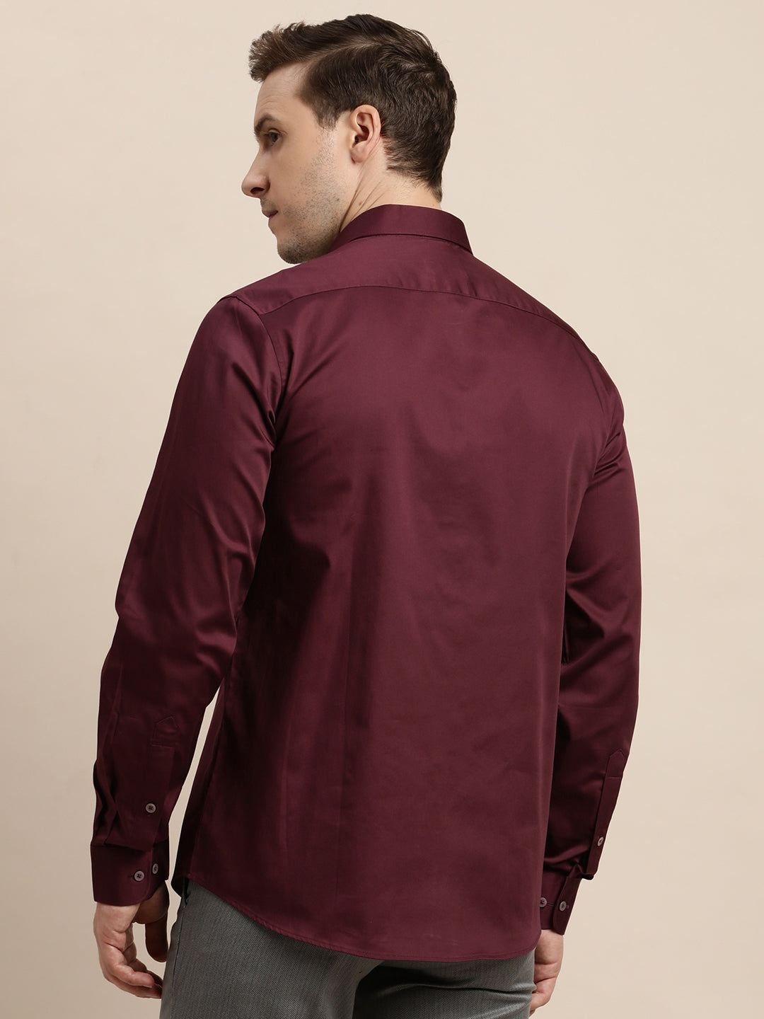 100% Cotton Maroon Plain Slim Fit Full Sleeve Formal Shirt