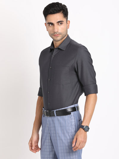 100% Cotton Charcoal Dobby Slim Fit Full Sleeve Formal Shirt