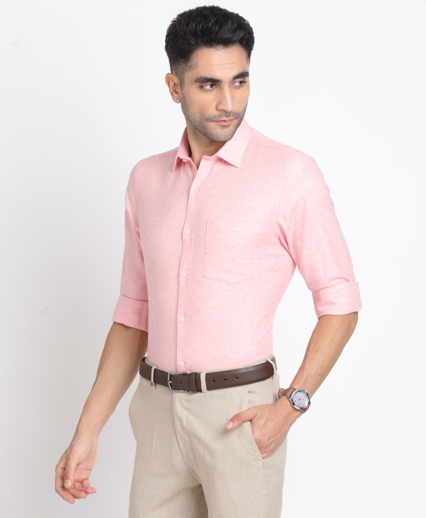 100% Cotton Pink Plain Slim Fit Full Sleeve Formal Shirt