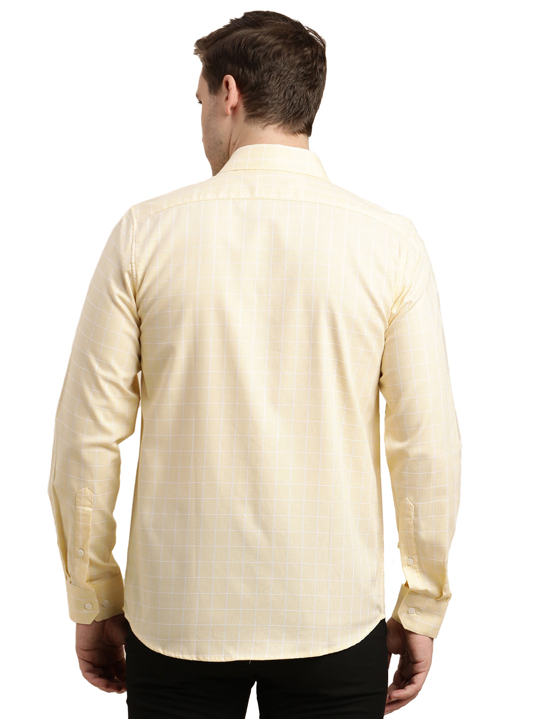 100% Cotton Cream Checkered Slim Fit Full Sleeve Formal Shirt