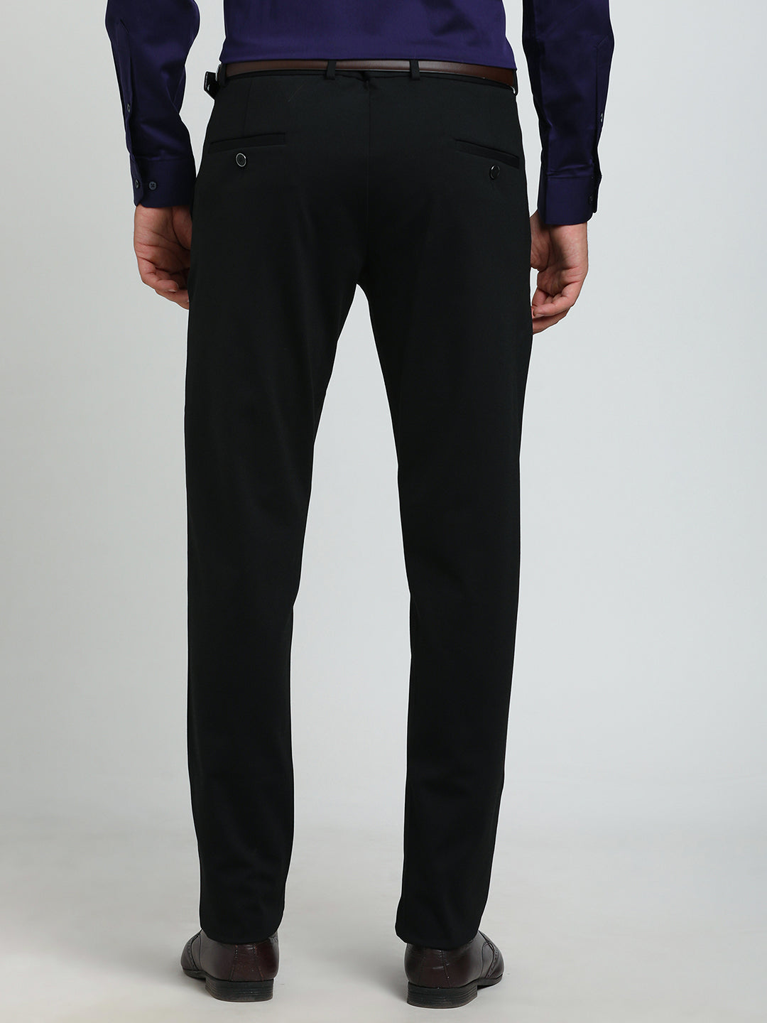 Cotton Black Plain Slim Fit Flat Front Ceremonial Trouser