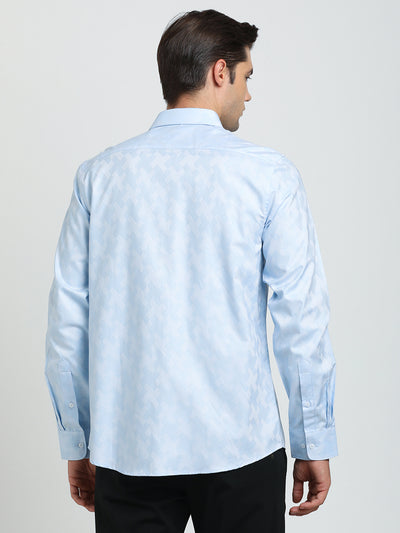 100% Cotton Sky Blue Jacquard Slim Fit Full Sleeve Formal Shirt