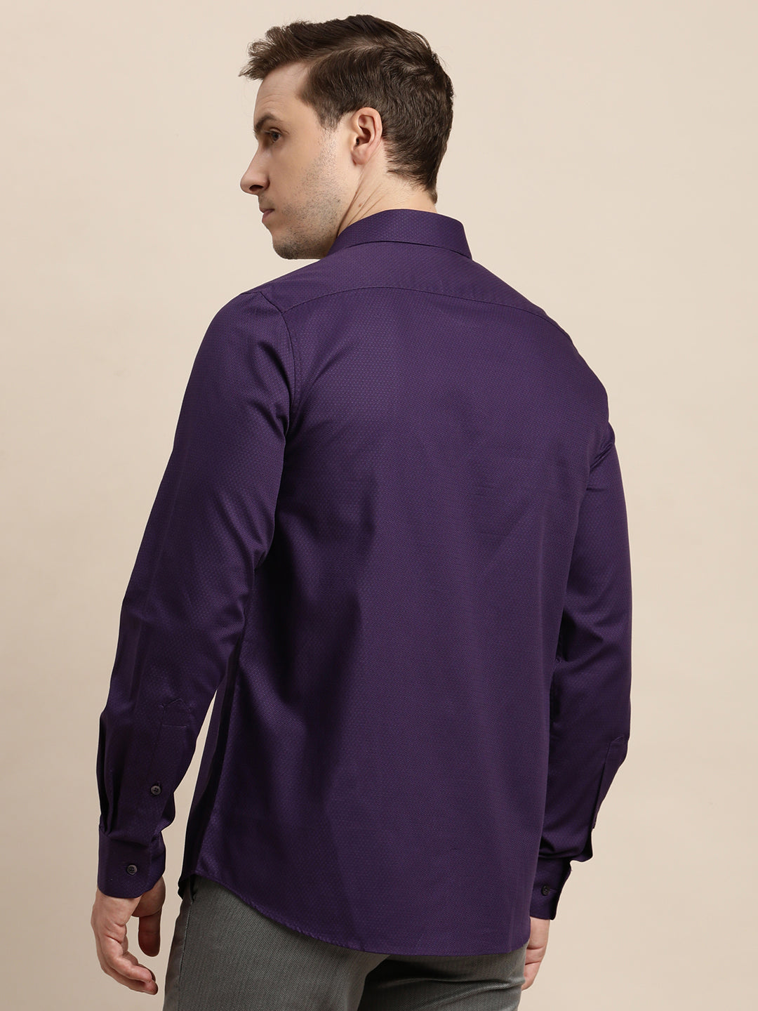 100% Cotton Purple Dobby Slim Fit Full Sleeve Formal Shirt