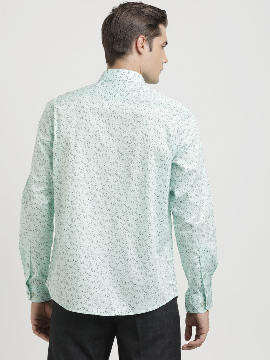 100% Cotton Green Printed Slim Fit Full Sleeve Formal Shirt