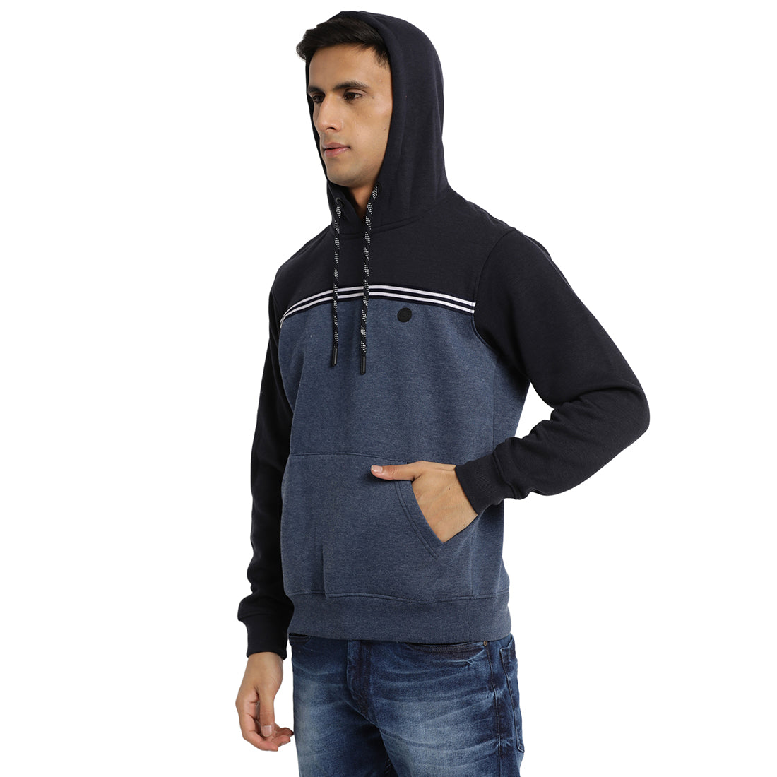 Turtle Men Navy Blue Solid Hooded Sweatshirt