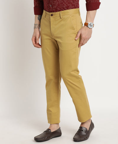 Cotton Stretch Sand Brown Plain Ultra Slim Fit Flat Front Casual Trouser