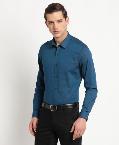 100% Cotton Navy Blue Plain Slim Fit Full Sleeve Formal Shirt