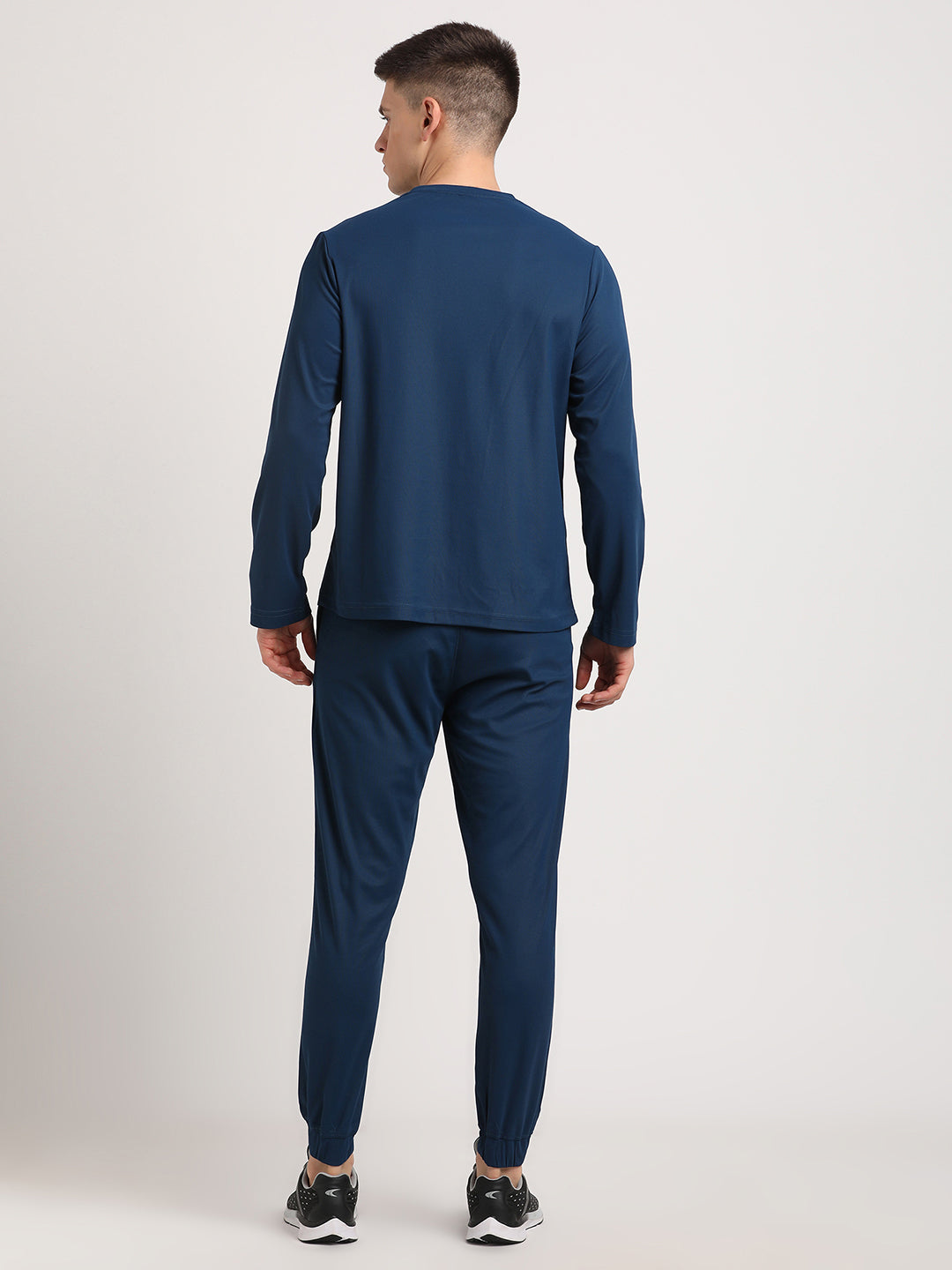 Blended Cotton Navy Blue Plain Full Sleeve Active Track Suit