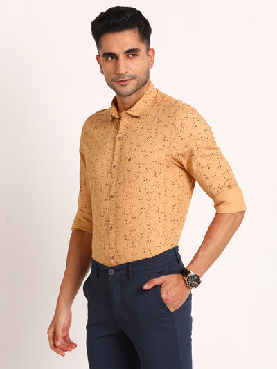 100% Cotton Mustard Printed Slim Fit Full Sleeve Casual Shirt