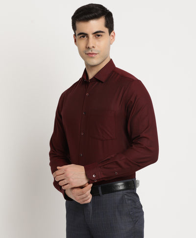 Giza Cotton Maroon Dobby Slim Fit Full Sleeve Formal Shirt